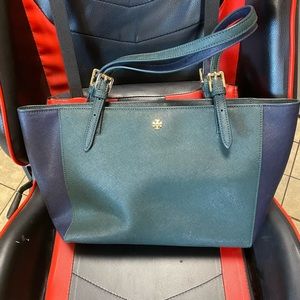 Tory Burch tote navy blue and green bag